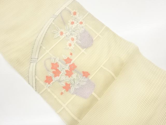 JAPANESE KIMONO / RO-TSUZURE CHECKERED PATTERN / HANAKAGO MOTIF WOVEN 